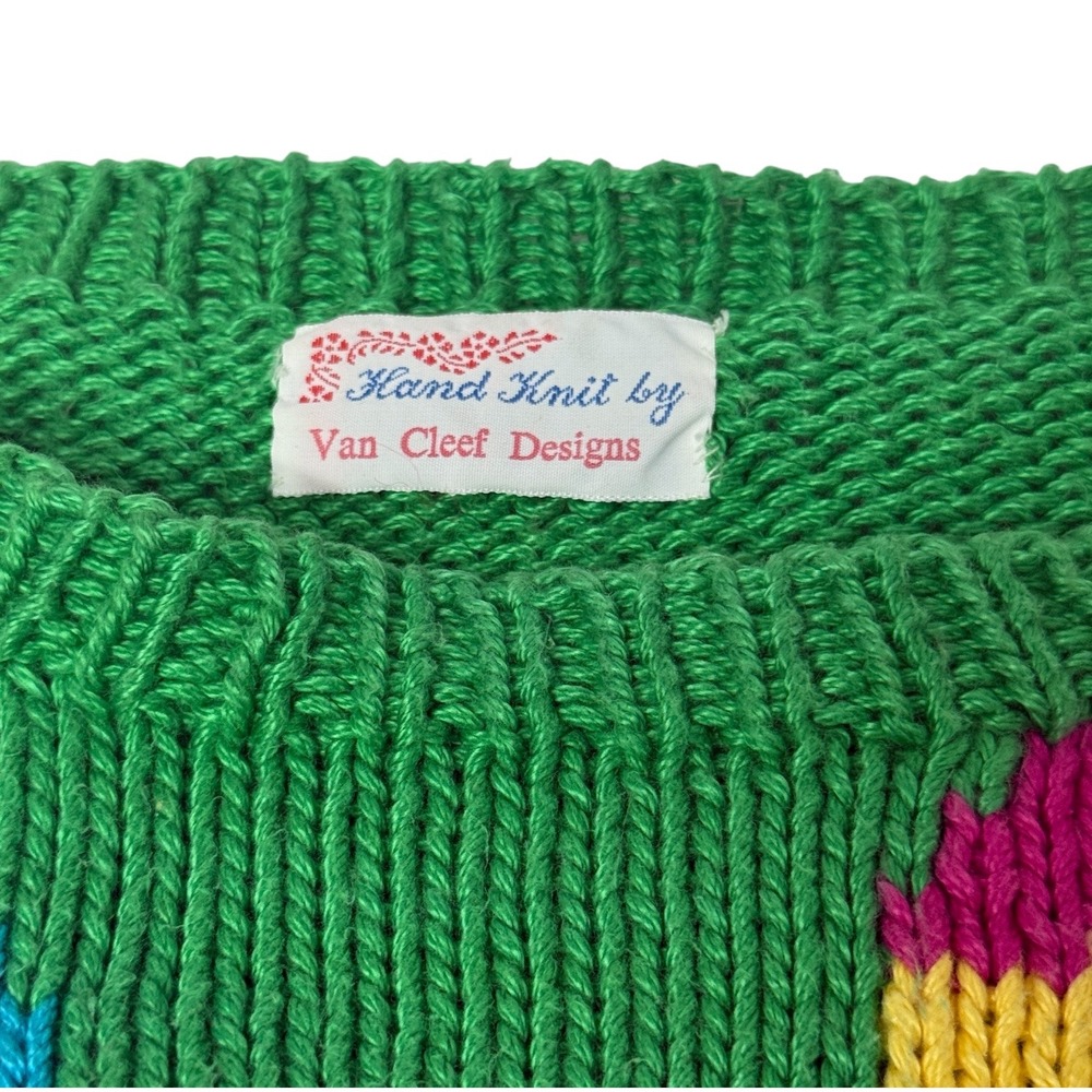 Vintage 80s VAN CLEEF Designs Hand Knit Hot Air Balloon Sweater Size Medium - Picture 4 of 9